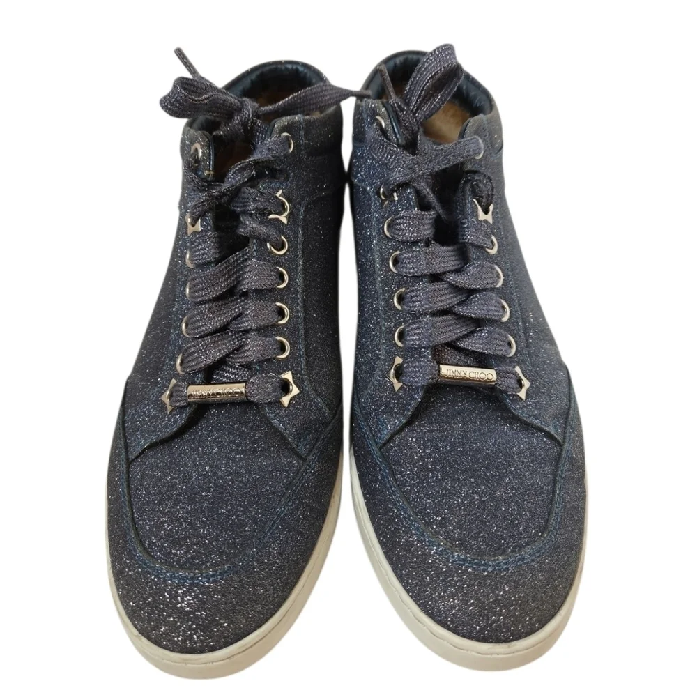 Jimmy Choo Blue Fine Glitter Miami Sneakers Size 37.5